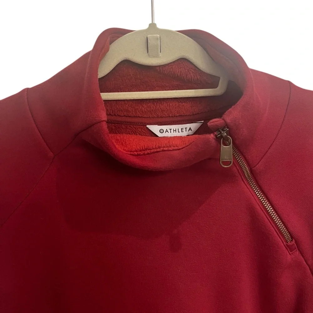 Athleta Coza Karma Asymmetrical Zippered Neck Pullover Sweatshirt Merlot Sz S - Picture 5 of 14